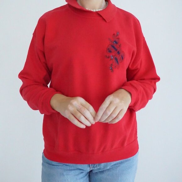 Vintage Northern Reflection Red Embroidered Christmas Collared Sweater M - Picture 2 of 11